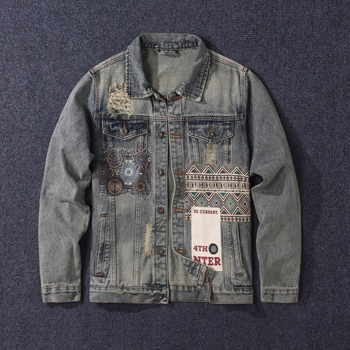Džinsa jaka vīriešiem ar vintage stilu, četru sezonu nēsāšanai, kokvilnas audums 75%, apkakle ar reveri, vienrindas pogu aizdare