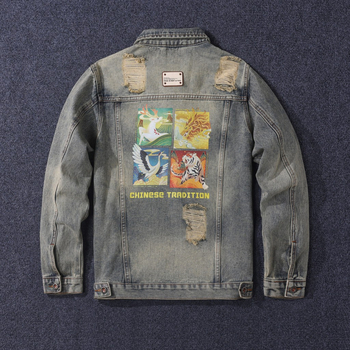 Džinsa jaka vīriešiem ar vintage stilu, četru sezonu nēsāšanai, kokvilnas audums 75%, apkakle ar reveri, vienrindas pogu aizdare