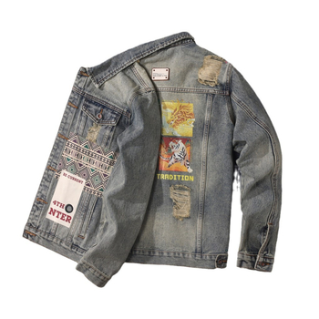 Džinsa jaka vīriešiem ar vintage stilu, četru sezonu nēsāšanai, kokvilnas audums 75%, apkakle ar reveri, vienrindas pogu aizdare