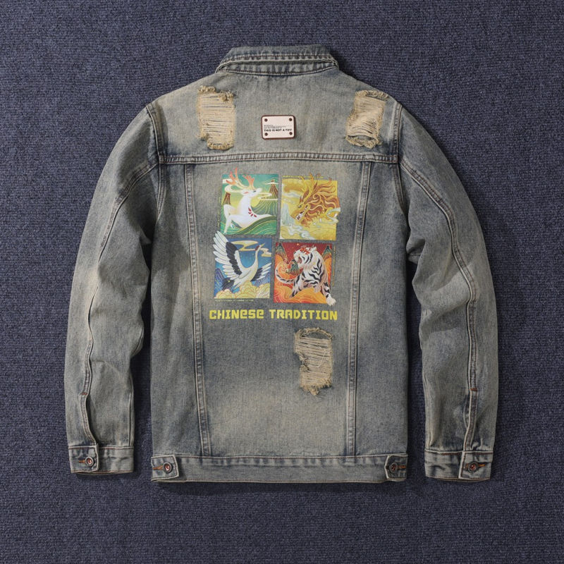 Džinsa jaka vīriešiem ar vintage stilu, četru sezonu nēsāšanai, kokvilnas audums 75%, apkakle ar reveri, vienrindas pogu aizdare