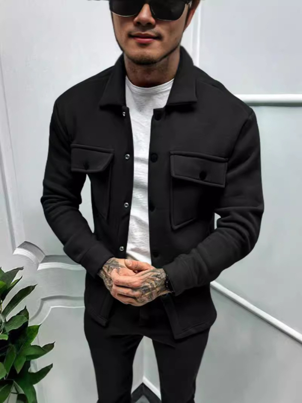 Μπουφάν με επένδυση φλίς, γιακάς με πέτο, μονόκλειστο κούμπωμα, χαλαρή γραμμή, πολυεστερικό μείγμα