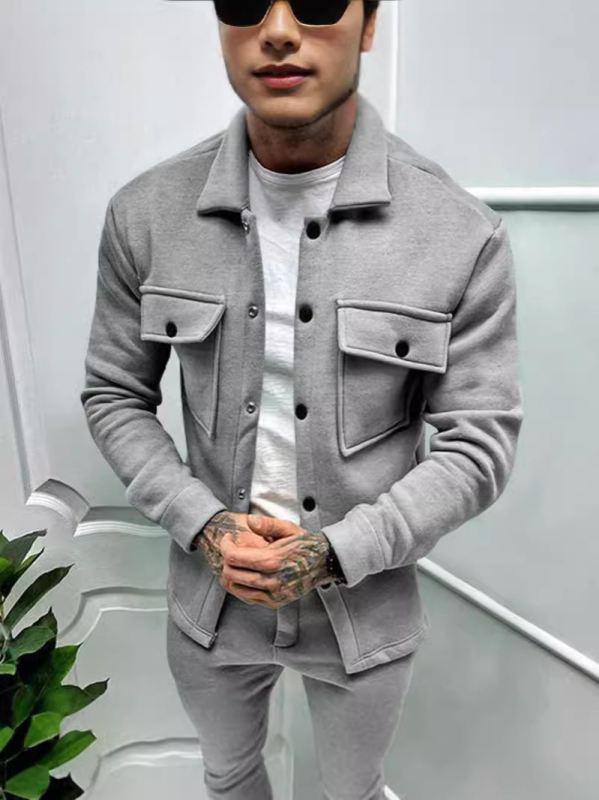 Μπουφάν με επένδυση φλίς, γιακάς με πέτο, μονόκλειστο κούμπωμα, χαλαρή γραμμή, πολυεστερικό μείγμα