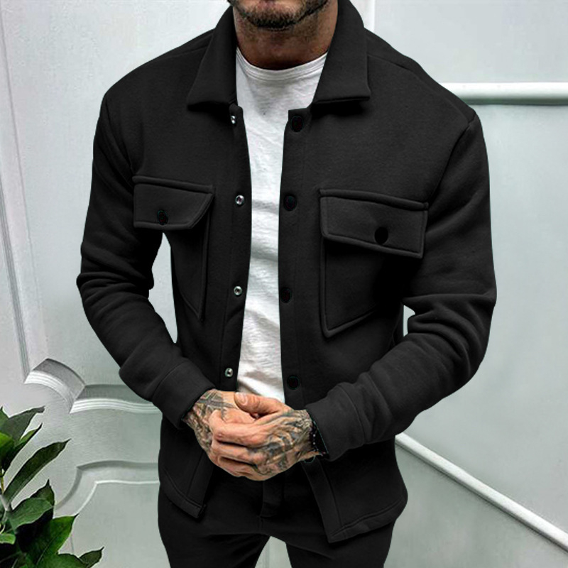 Μπουφάν με επένδυση φλίς, γιακάς με πέτο, μονόκλειστο κούμπωμα, χαλαρή γραμμή, πολυεστερικό μείγμα