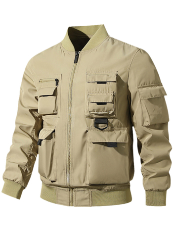 Pánska corduroy bomber bunda s kapucňou, zipsom a viacerými vreckami