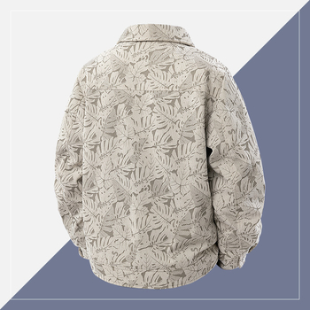 Muška jakna od korduroja – uski kroj, prednji zip, rever ovratnik, tan materijal, dugi rukavi