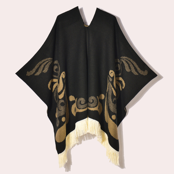 Ženski vintage šal-kapulja s resicama, jacquard tkanina, geometrijski uzorak, širina 130 cm, umjetni kašmir