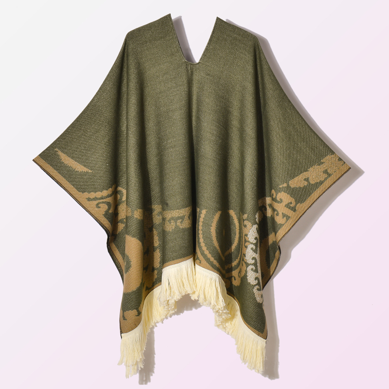 Ženski vintage šal-kapulja s resicama, jacquard tkanina, geometrijski uzorak, širina 130 cm, umjetni kašmir