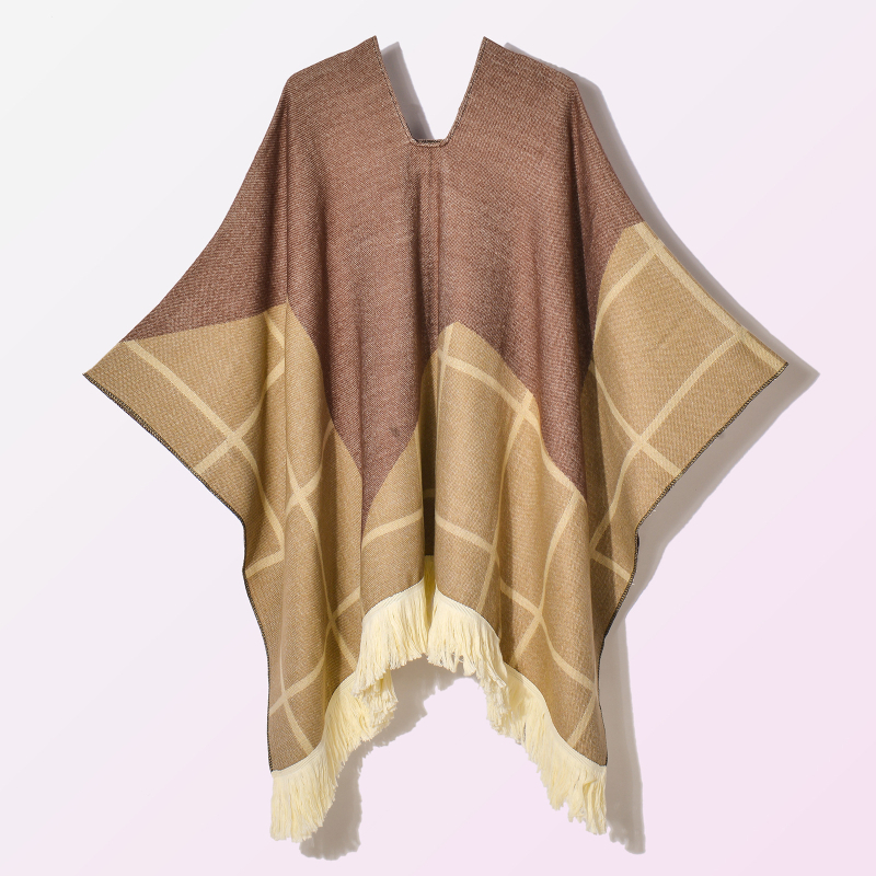 Ženski vintage šal-kapulja s resicama, jacquard tkanina, geometrijski uzorak, širina 130 cm, umjetni kašmir