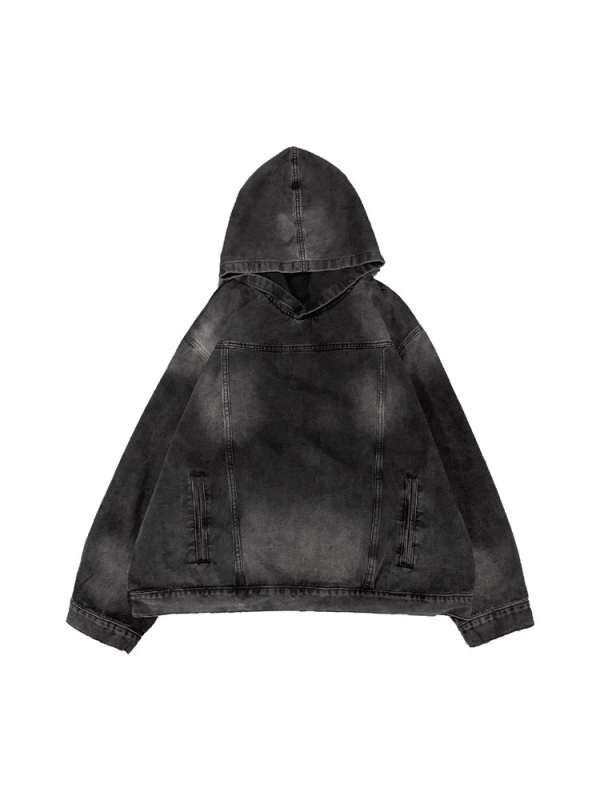 Ζακέτα με κουκούλα από τζίν, χαλαρή γραμμή, βασικό ύφασμα πολυεστέρας ~85%, στυλ ιαπωνικό και φρέσκο, για άνδρες, φθινόπωρο 2025