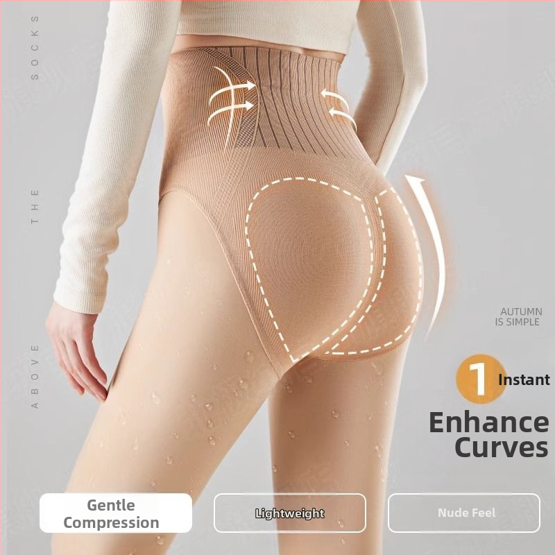 Nylonové pančuchy s fleecovou výplňou na zdvihnutie zadku a tvarovanie, hrubé, jednobarevný vzor, 70–80% obsah nylonu, pre vek 18–40