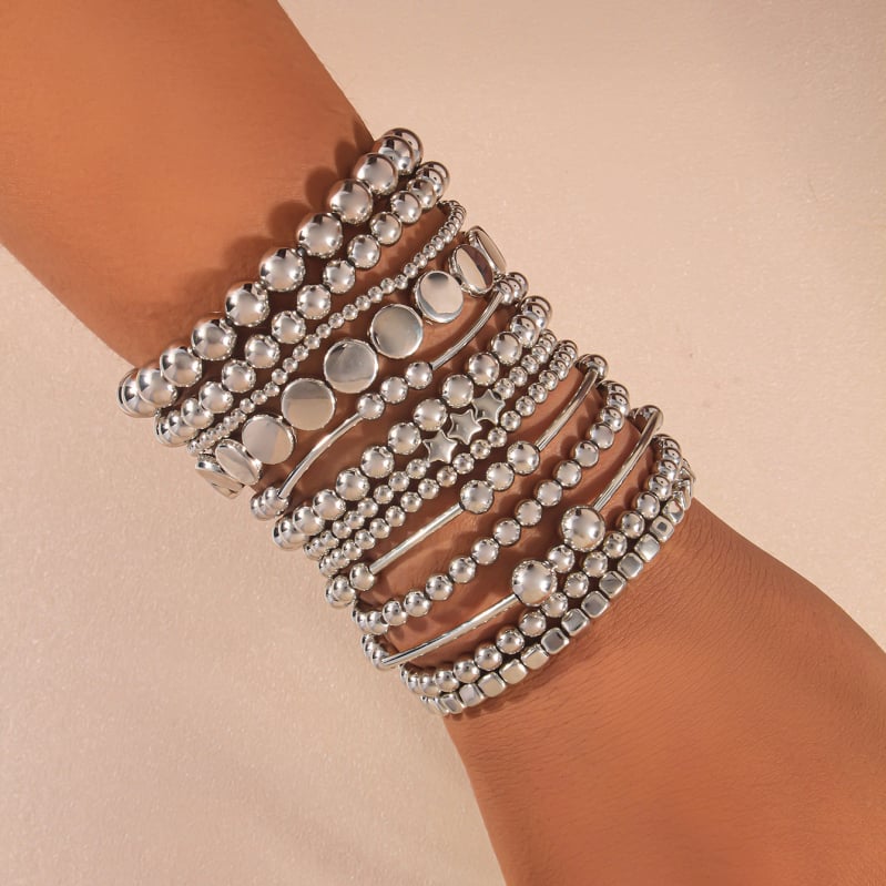 Set narukvica za žene, elastične, geometrijski uzorci od smole, elektroplatirane, 13 komada