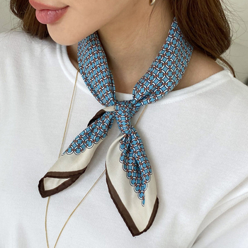 Șal pătrat din mătase sintetică, stil coreean, imprimeu geometric, țesătură simplă, accesoriu decorativ