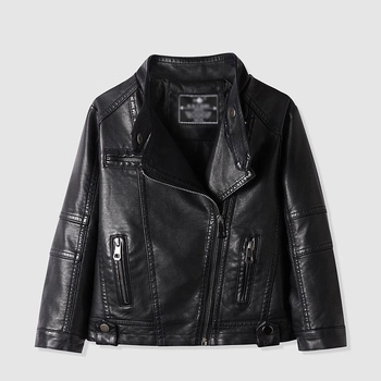 Παιδικό PU δερμάτινο μπουφάν, unisex, Κορεατικό στυλ, με κουκούλα, στάντ γιακά, για ηλικίες 3–8