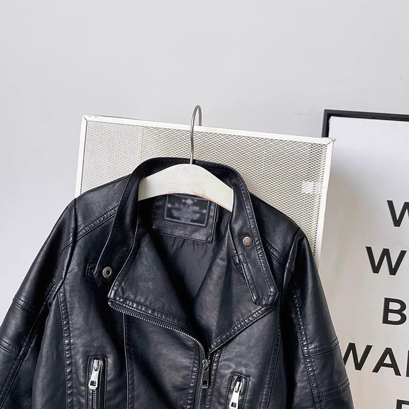 Παιδικό PU δερμάτινο μπουφάν, unisex, Κορεατικό στυλ, με κουκούλα, στάντ γιακά, για ηλικίες 3–8