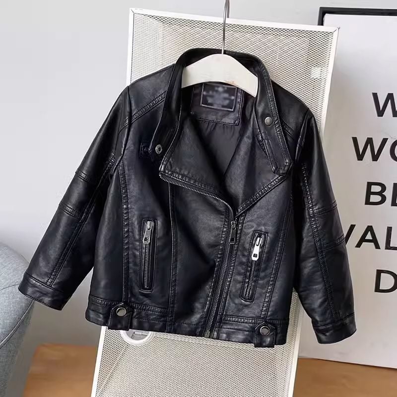 Παιδικό PU δερμάτινο μπουφάν, unisex, Κορεατικό στυλ, με κουκούλα, στάντ γιακά, για ηλικίες 3–8