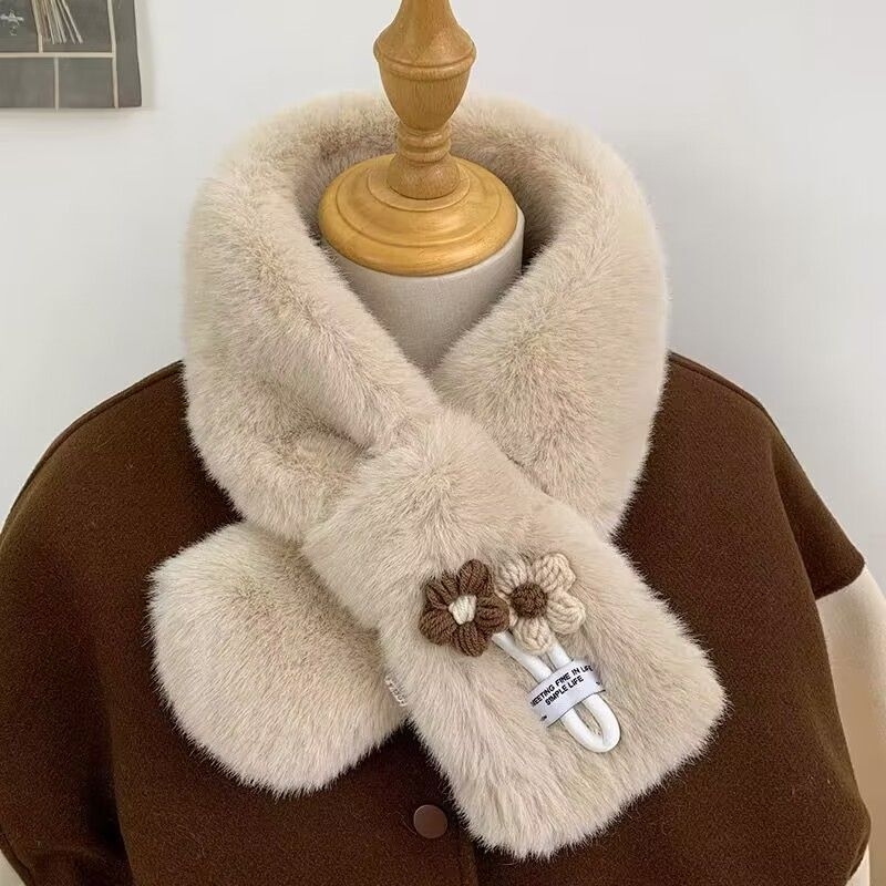 Šal od umjetnog krzna zečića, topao pleteni zimski dodatak, korejski stil, sladak crtani dizajn