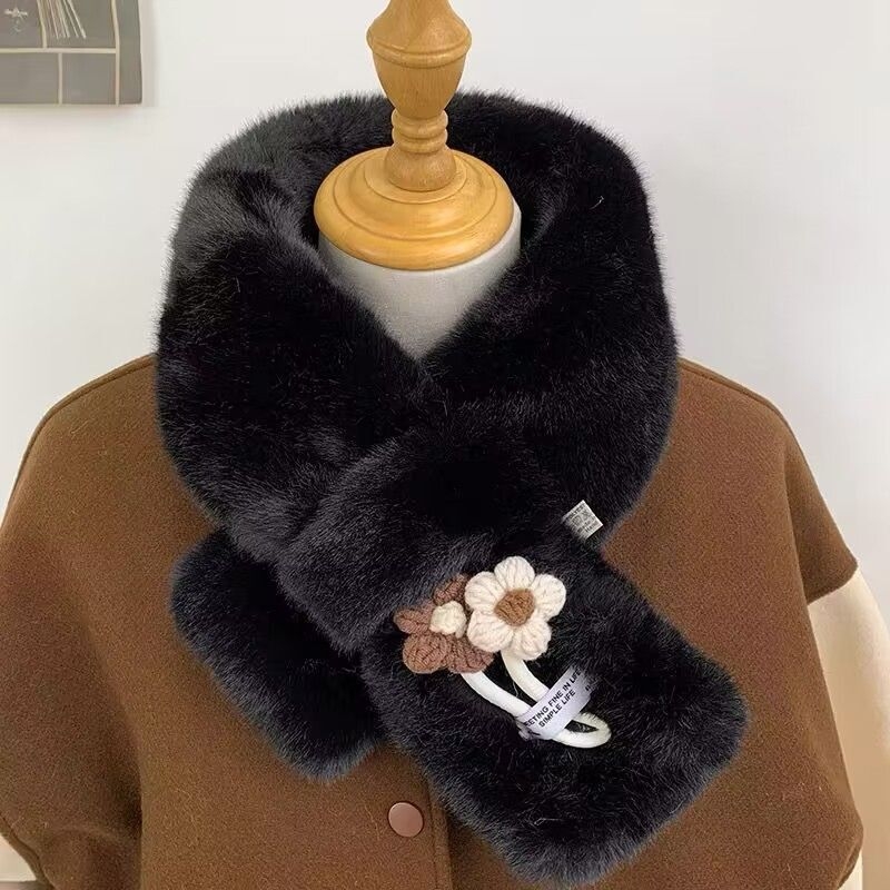 Šal od umjetnog krzna zečića, topao pleteni zimski dodatak, korejski stil, sladak crtani dizajn