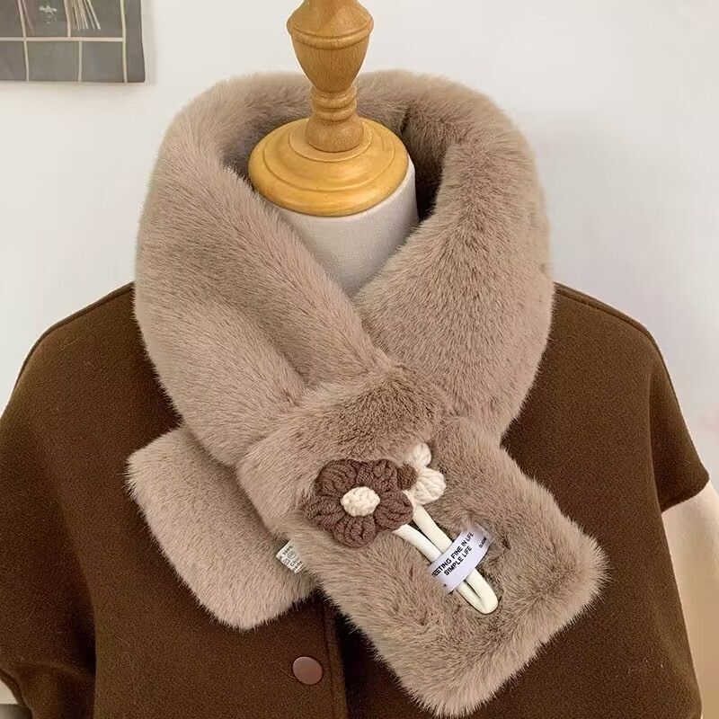 Šal od umjetnog krzna zečića, topao pleteni zimski dodatak, korejski stil, sladak crtani dizajn