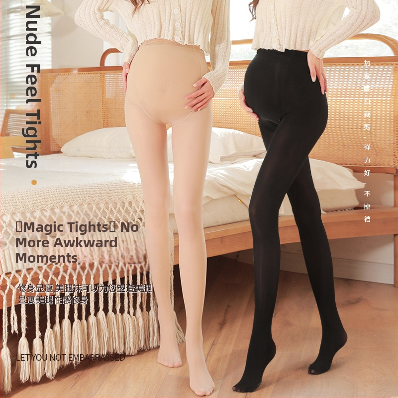 Tehotenské pančuchy s nastaviteľnou oporou brucha, anti-zachytávanie, stredná hrúbka, 70–80% polyester, kórejský štýl