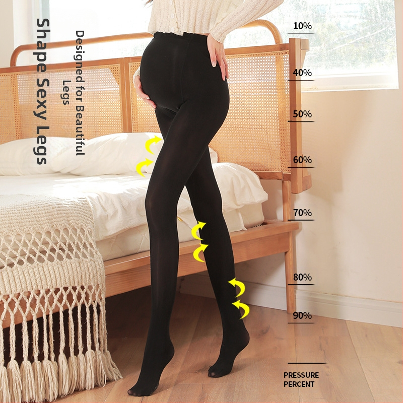 Tehotenské pančuchy s nastaviteľnou oporou brucha, anti-zachytávanie, stredná hrúbka, 70–80% polyester, kórejský štýl