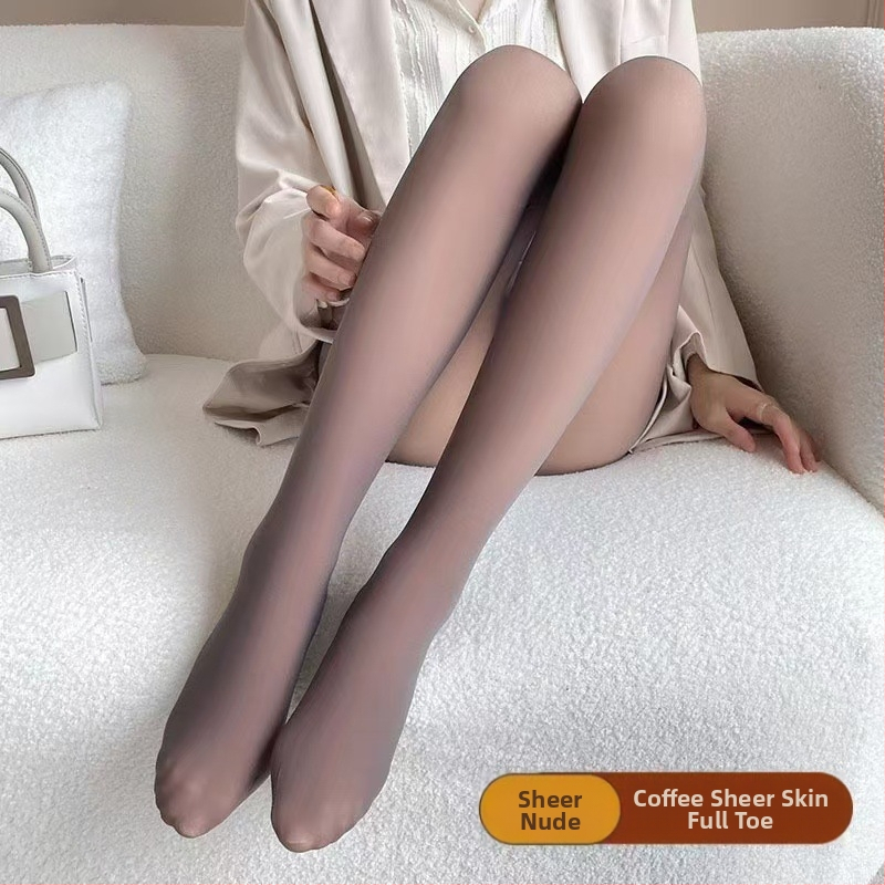 Pančuchy z bavlneného zmesi s flísovou podšívkou a hrubším prevedením na zimu, jednofarebný vzor, tvarovanie, proti oslneniu a proti trením