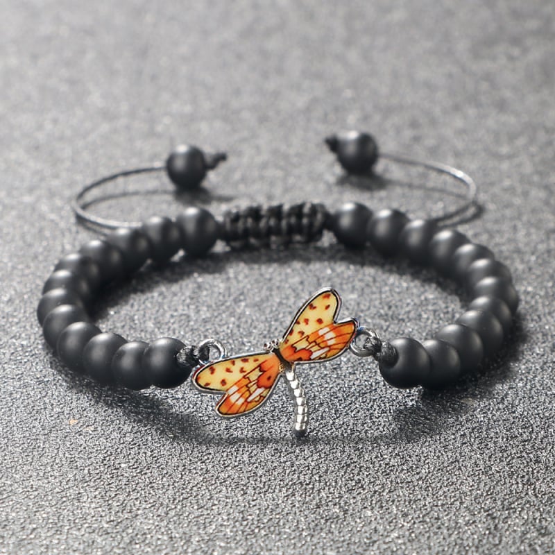 Keverék anyagú karkötő gyöngyökkel és horgolt kötésekkel, állítható, motívumok: virág, masni és rovar