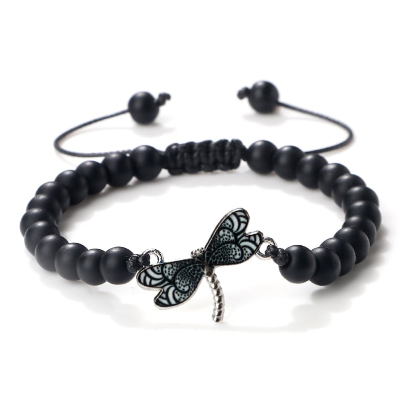 Keverék anyagú karkötő gyöngyökkel és horgolt kötésekkel, állítható, motívumok: virág, masni és rovar