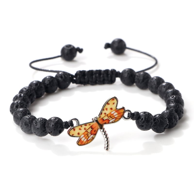 Keverék anyagú karkötő gyöngyökkel és horgolt kötésekkel, állítható, motívumok: virág, masni és rovar