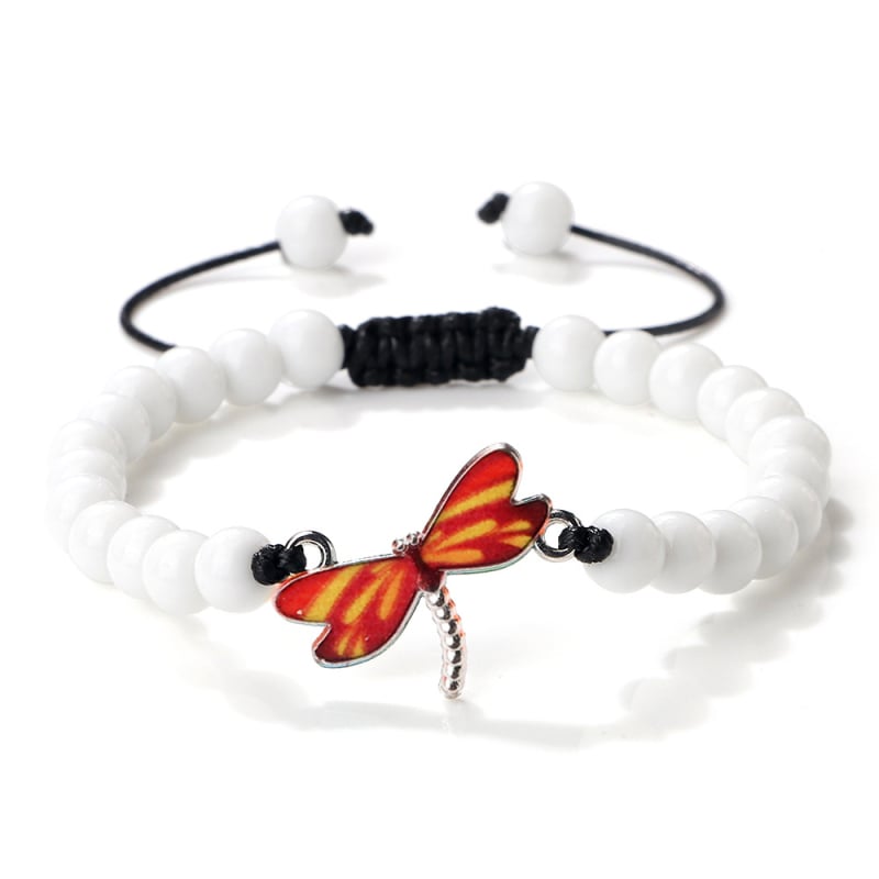 Keverék anyagú karkötő gyöngyökkel és horgolt kötésekkel, állítható, motívumok: virág, masni és rovar