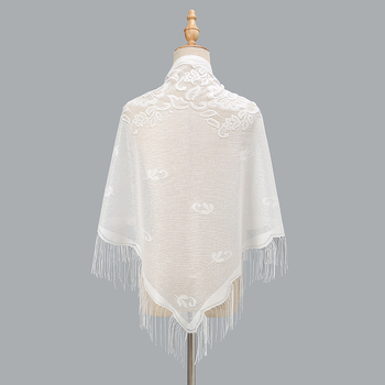 Ženski trokutasti šal s čipkom i izvezenim detaljima, poliester, ravno tkanje, brzo sušenje, elegantan stil