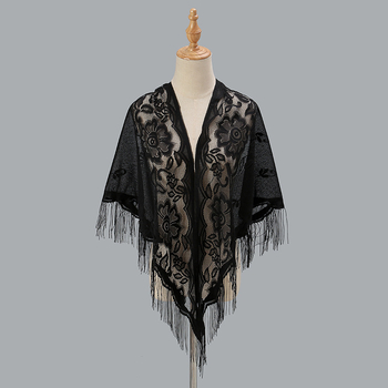 Ženski trokutasti šal s čipkom i izvezenim detaljima, poliester, ravno tkanje, brzo sušenje, elegantan stil