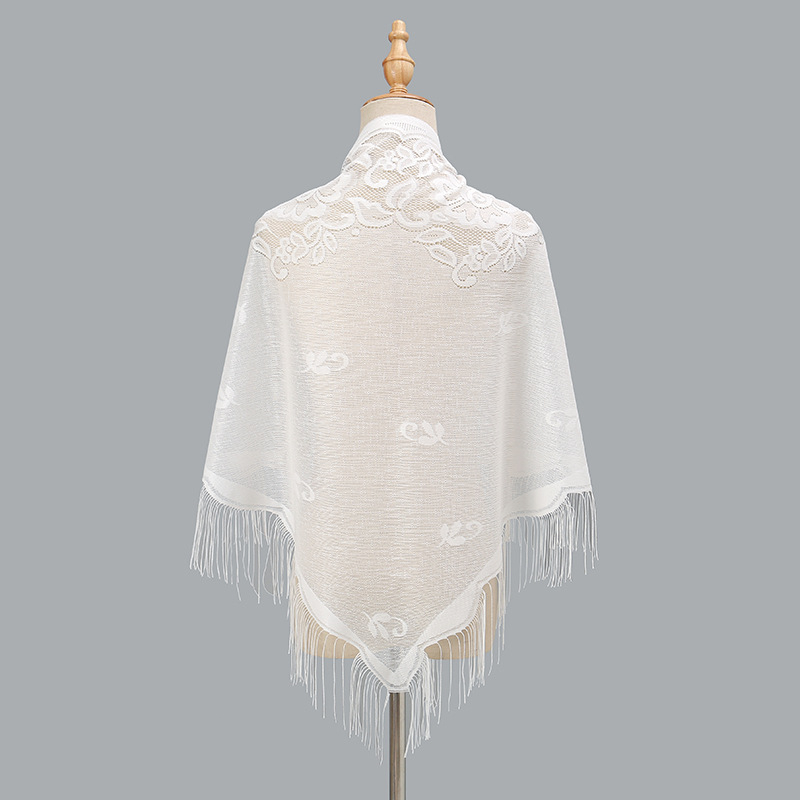 Ženski trokutasti šal s čipkom i izvezenim detaljima, poliester, ravno tkanje, brzo sušenje, elegantan stil