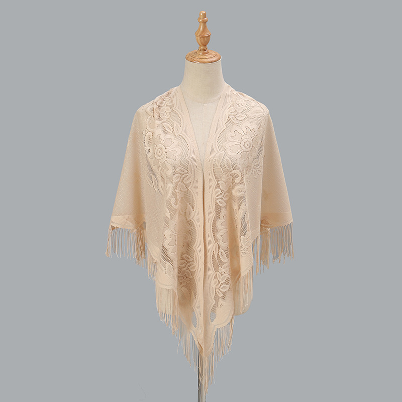 Ženski trokutasti šal s čipkom i izvezenim detaljima, poliester, ravno tkanje, brzo sušenje, elegantan stil