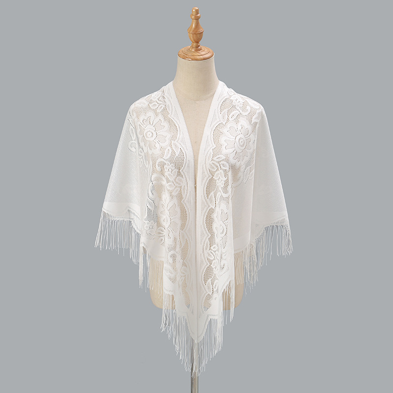 Ženski trokutasti šal s čipkom i izvezenim detaljima, poliester, ravno tkanje, brzo sušenje, elegantan stil