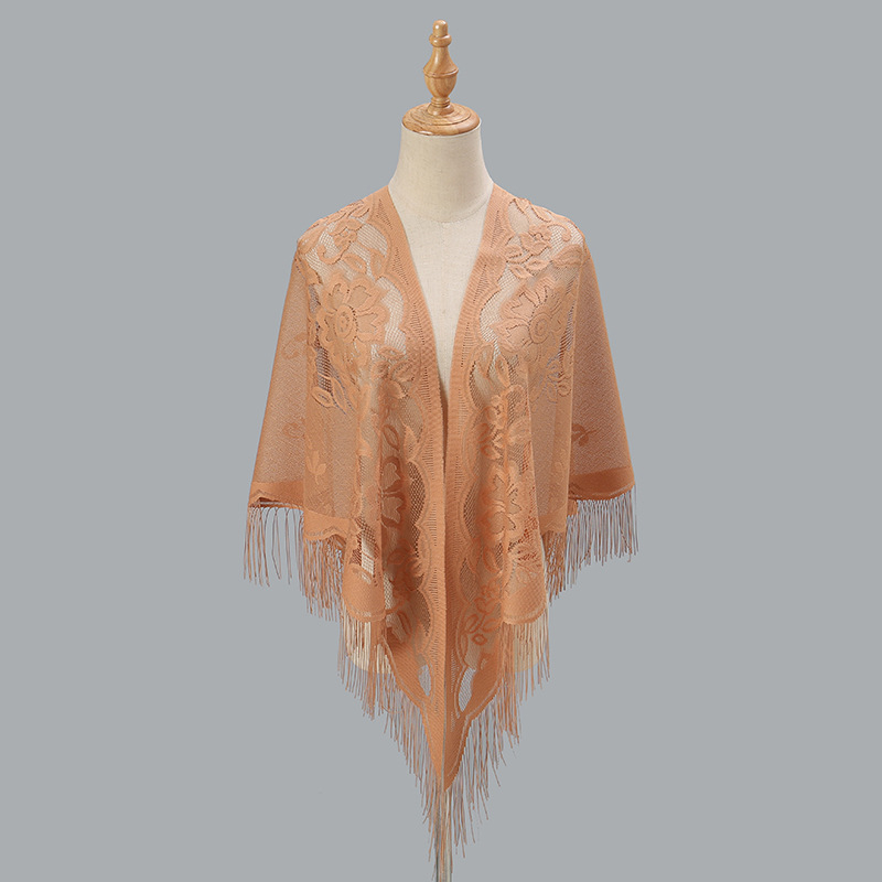 Ženski trokutasti šal s čipkom i izvezenim detaljima, poliester, ravno tkanje, brzo sušenje, elegantan stil