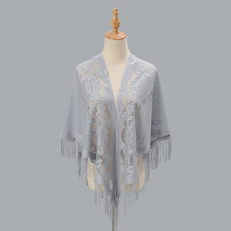 Ženski trokutasti šal s čipkom i izvezenim detaljima, poliester, ravno tkanje, brzo sušenje, elegantan stil