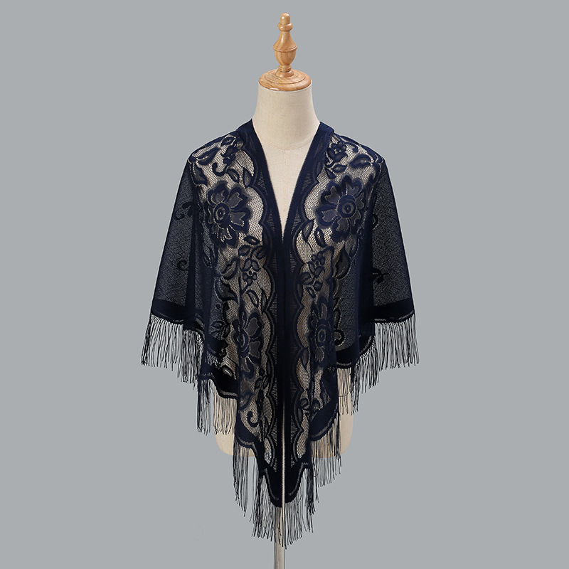 Ženski trokutasti šal s čipkom i izvezenim detaljima, poliester, ravno tkanje, brzo sušenje, elegantan stil