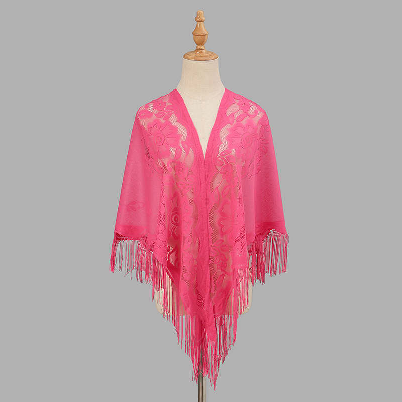 Ženski trokutasti šal s čipkom i izvezenim detaljima, poliester, ravno tkanje, brzo sušenje, elegantan stil