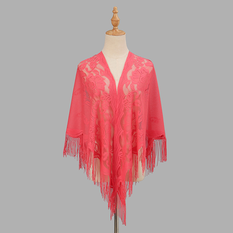 Ženski trokutasti šal s čipkom i izvezenim detaljima, poliester, ravno tkanje, brzo sušenje, elegantan stil