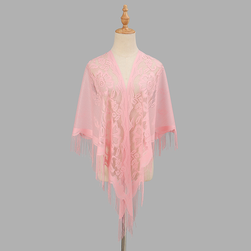Ženski trokutasti šal s čipkom i izvezenim detaljima, poliester, ravno tkanje, brzo sušenje, elegantan stil