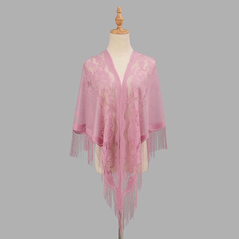 Ženski trokutasti šal s čipkom i izvezenim detaljima, poliester, ravno tkanje, brzo sušenje, elegantan stil