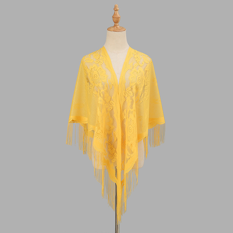 Ženski trokutasti šal s čipkom i izvezenim detaljima, poliester, ravno tkanje, brzo sušenje, elegantan stil