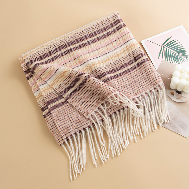 Šal s resicama, imitacija kašmira (polyester), warp-knit, zimsko grijanje, zaštita od sunca i prašine