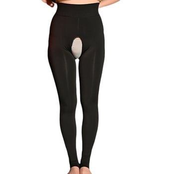 Moteriškos storos žiemos pėdkelnės su fliso apdaila, su atvira kirkšnies zona