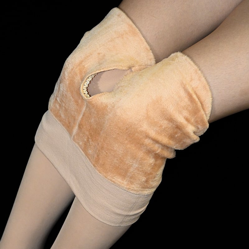 Moteriškos storos žiemos pėdkelnės su fliso apdaila, su atvira kirkšnies zona