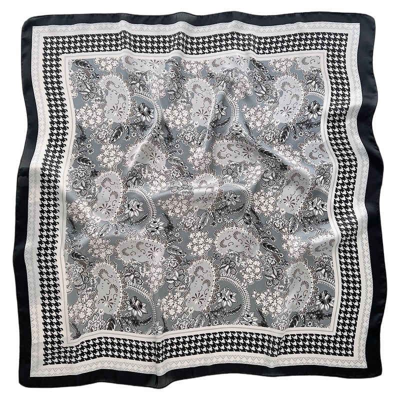 Selyemszerű négyszögletes sál, könnyű, nyomtatott dizájn, poliészter warp-kötésű anyag, 2025 tavaszi kiadás