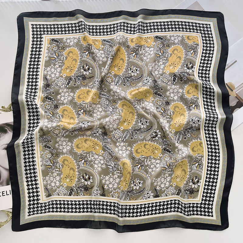 Selyemszerű négyszögletes sál, könnyű, nyomtatott dizájn, poliészter warp-kötésű anyag, 2025 tavaszi kiadás