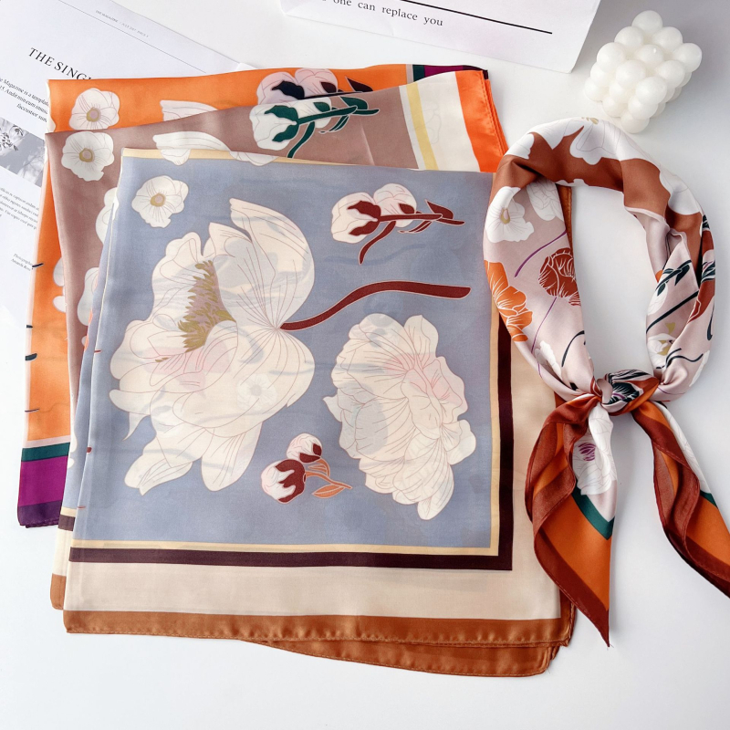 Poliesterski četvrtasti šal s floralnim printom, jednostavno tkanje, otisak dizajna, proljetna moda