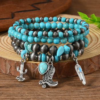 Drveni set narukvica (4 komada) – ručno izrađeno, unisex, vintage stil, Qingfang Jewelry