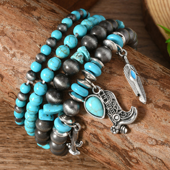 Drveni set narukvica (4 komada) – ručno izrađeno, unisex, vintage stil, Qingfang Jewelry